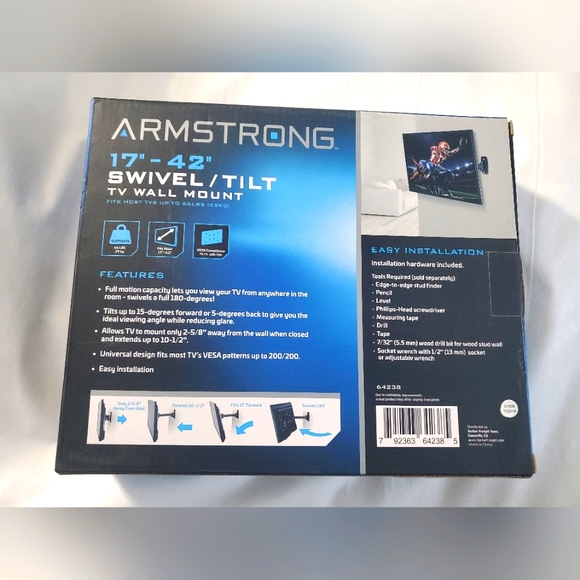 : NIB 17"- 42" Swivel / Tilt TV Wall Mount Armstrong Up to 66 lbs - Picture 4 of 12